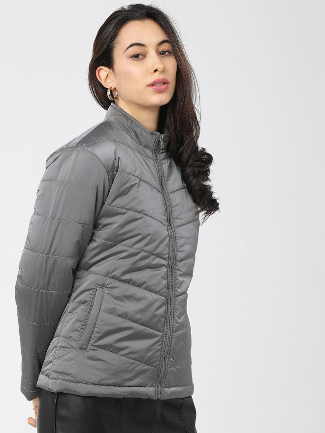 Tokyo Talkies Women Charcoal Puffer Jacket - Charcoal - Image 5