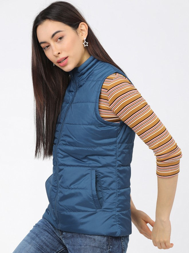 Tokyo Talkies Women Blue Puffer Jacket - Blue - Image 1