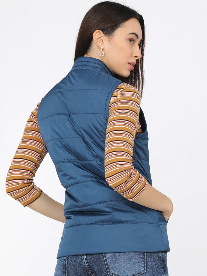 Tokyo Talkies Women Blue Puffer Jacket - Blue - Image 2