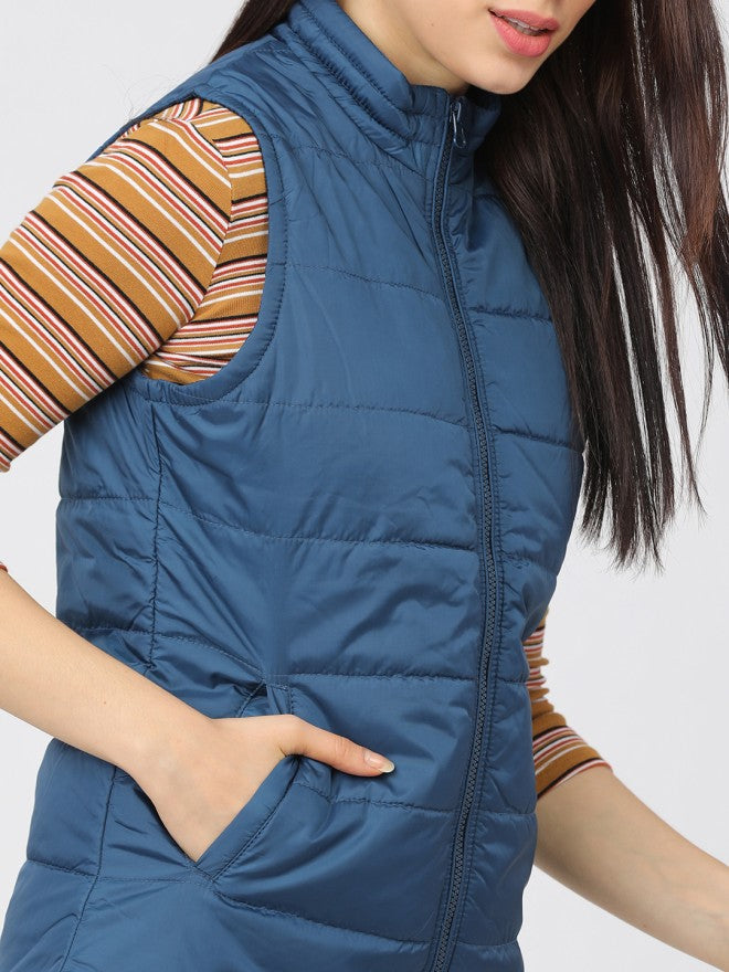 Tokyo Talkies Women Blue Puffer Jacket - Blue - Image 3