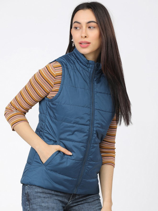 Tokyo Talkies Women Blue Puffer Jacket - Blue - Image 5