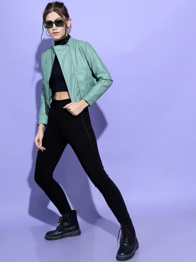 Tokyo Talkies Women Olive Open Front Jacket - Olive - Image 1