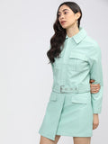Tokyo Talkies Women Green Open Front Jacket - Green - Image 1