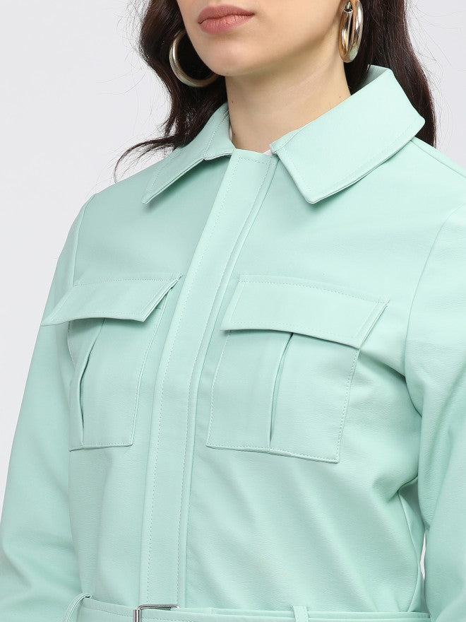 Tokyo Talkies Women Green Open Front Jacket - Green - Image 3