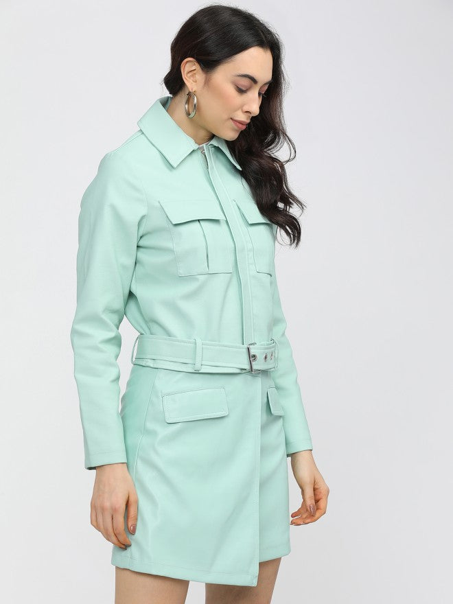 Tokyo Talkies Women Green Open Front Jacket - Green - Image 5
