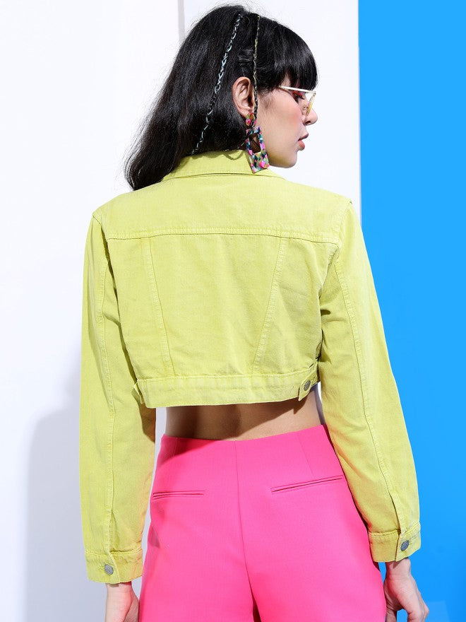 Tokyo Talkies Women Green Denim Jacket - Green - Image 2