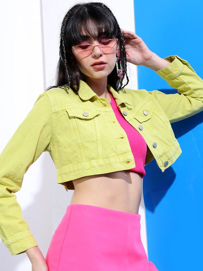 Tokyo Talkies Women Green Denim Jacket - Green - Image 5