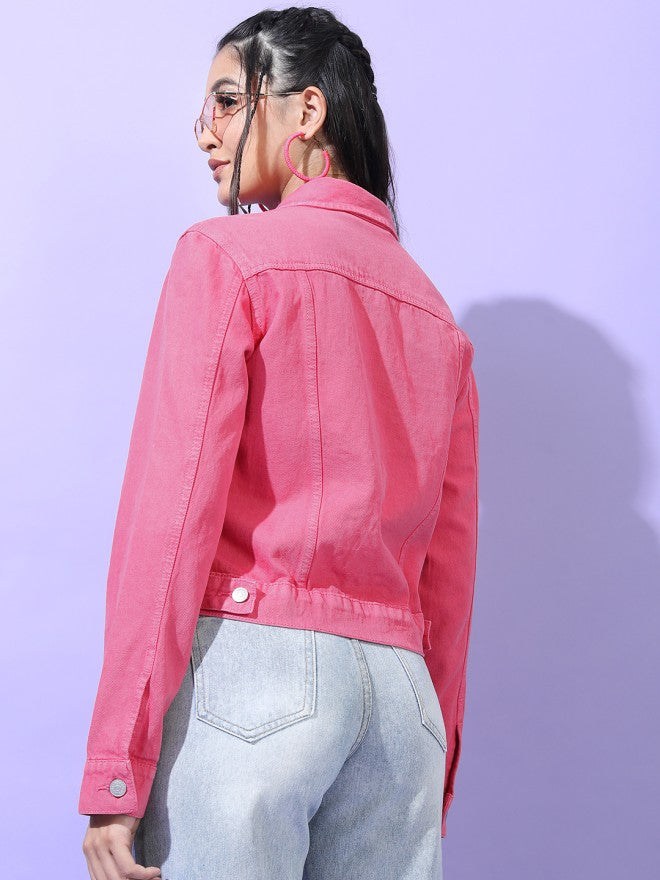 Tokyo Talkies Women Pink Denim Jacket - Pink - Image 2
