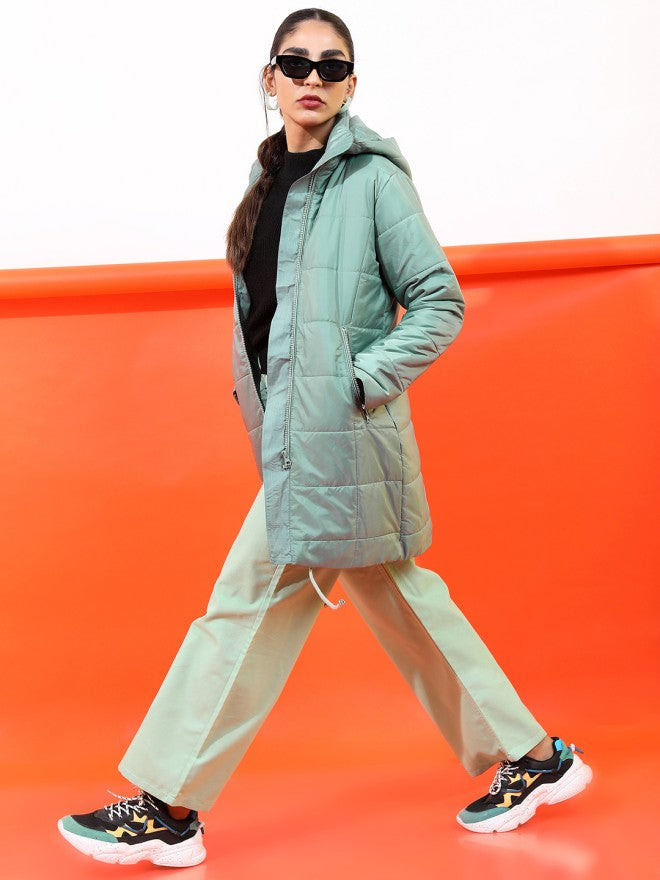 Tokyo Talkies Women Green Puffer Jacket - Green - Image 1
