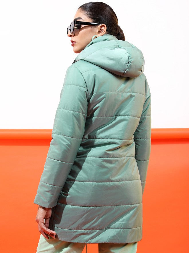 Tokyo Talkies Women Green Puffer Jacket - Green - Image 2