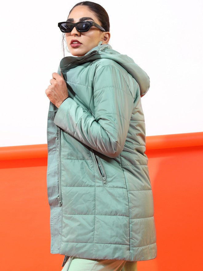 Tokyo Talkies Women Green Puffer Jacket - Green - Image 3