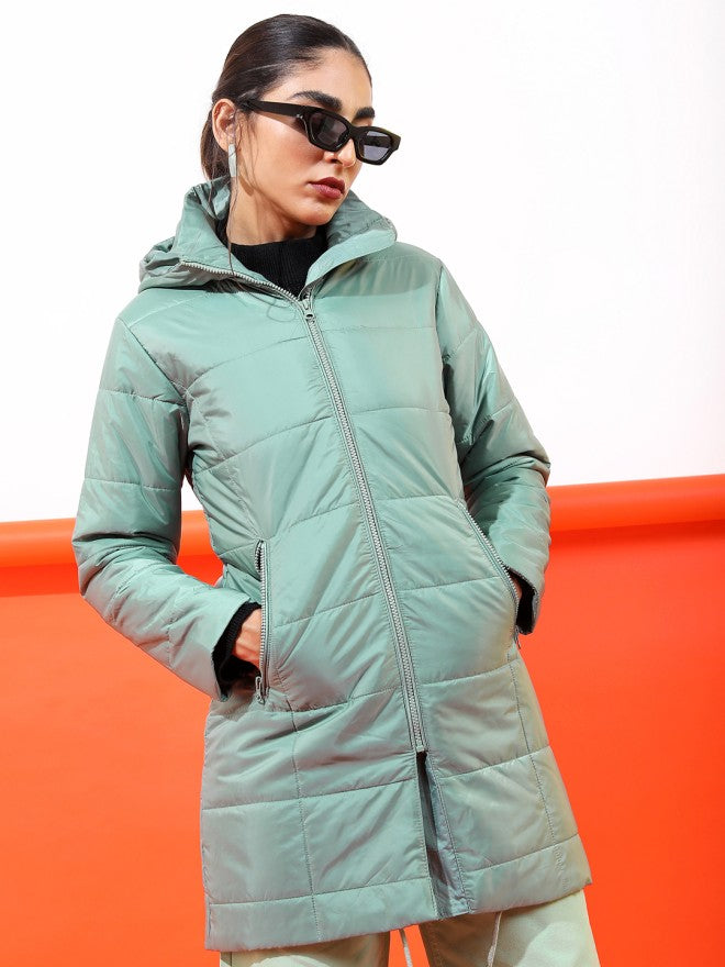 Tokyo Talkies Women Green Puffer Jacket - Green - Image 5