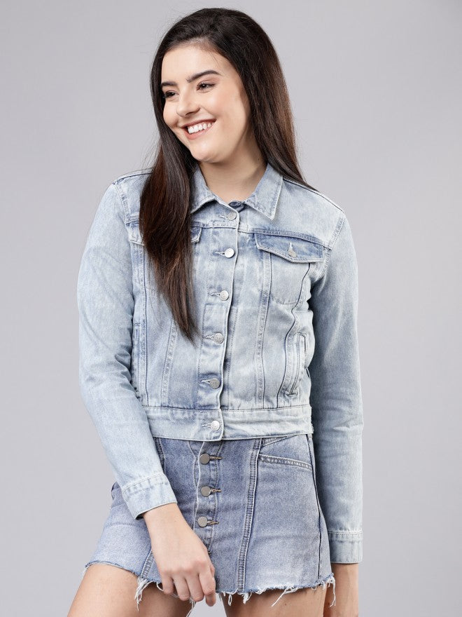Tokyo Talkies Women Blue Denim Jacket - Blue - Image 3