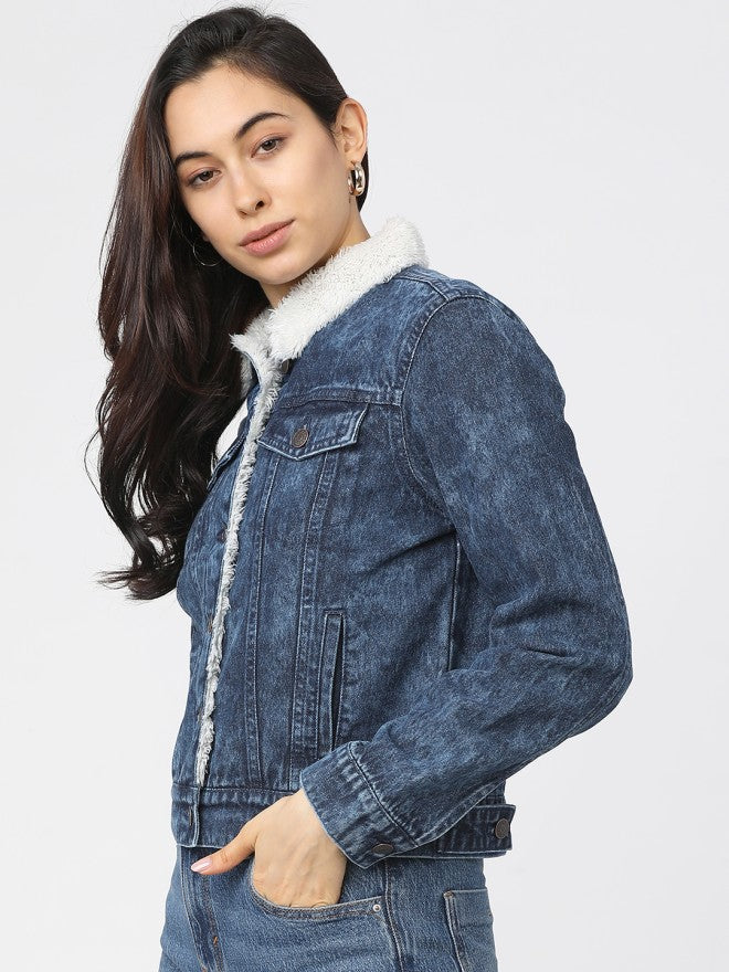 Tokyo Talkies Women Blue Denim Jacket - Blue - Image 1