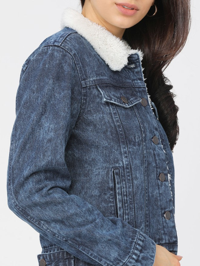 Tokyo Talkies Women Blue Denim Jacket - Blue - Image 3