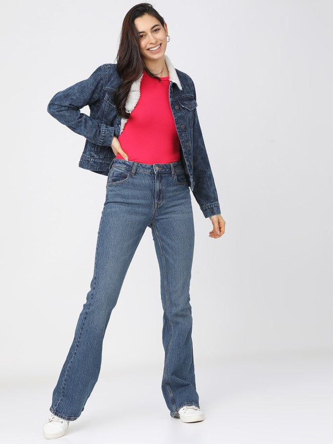 Tokyo Talkies Women Blue Denim Jacket - Blue - Image 4