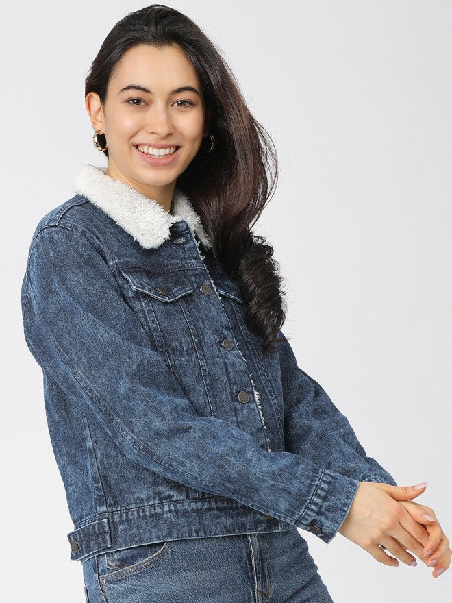 Tokyo Talkies Women Blue Denim Jacket - Blue - Image 5
