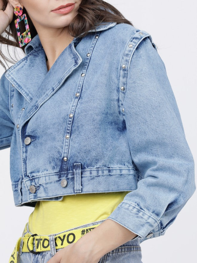 Tokyo Talkies Women Blue Denim Jacket - Blue - Image 3