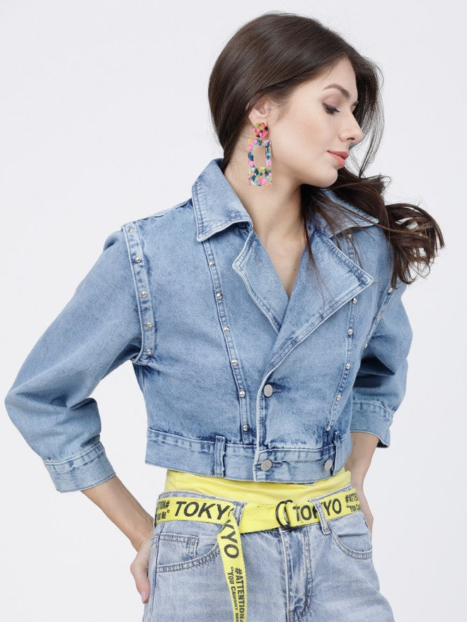 Tokyo Talkies Women Blue Denim Jacket - Blue - Image 5
