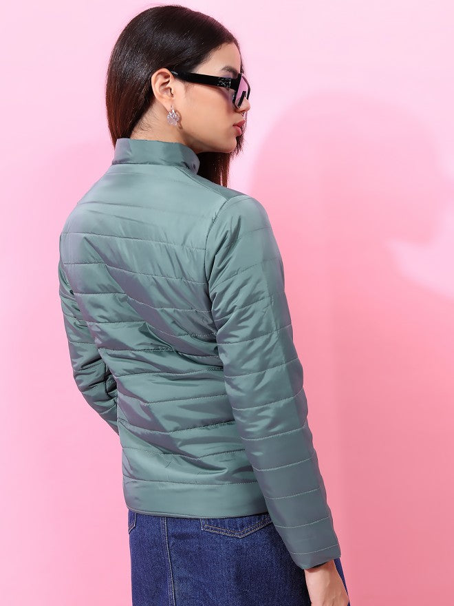 Tokyo Talkies Women Green Puffer Jacket - Green - Image 2
