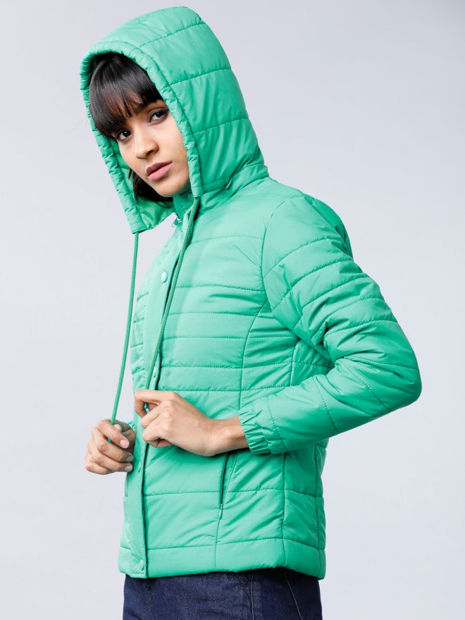 Tokyo Talkies Women Green Puffer Jacket - Green - Image 1