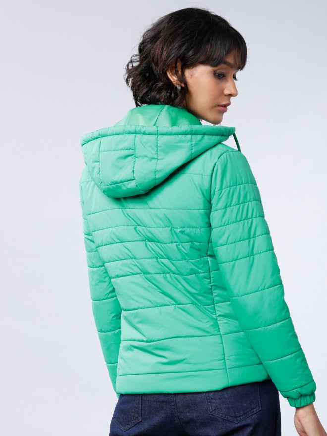 Tokyo Talkies Women Green Puffer Jacket - Green - Image 2