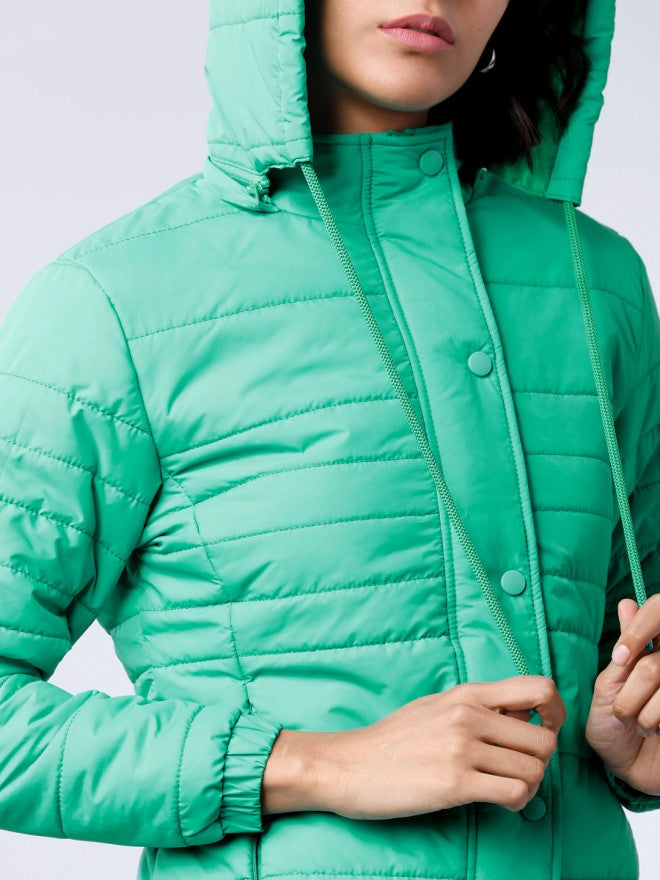 Tokyo Talkies Women Green Puffer Jacket - Green - Image 3
