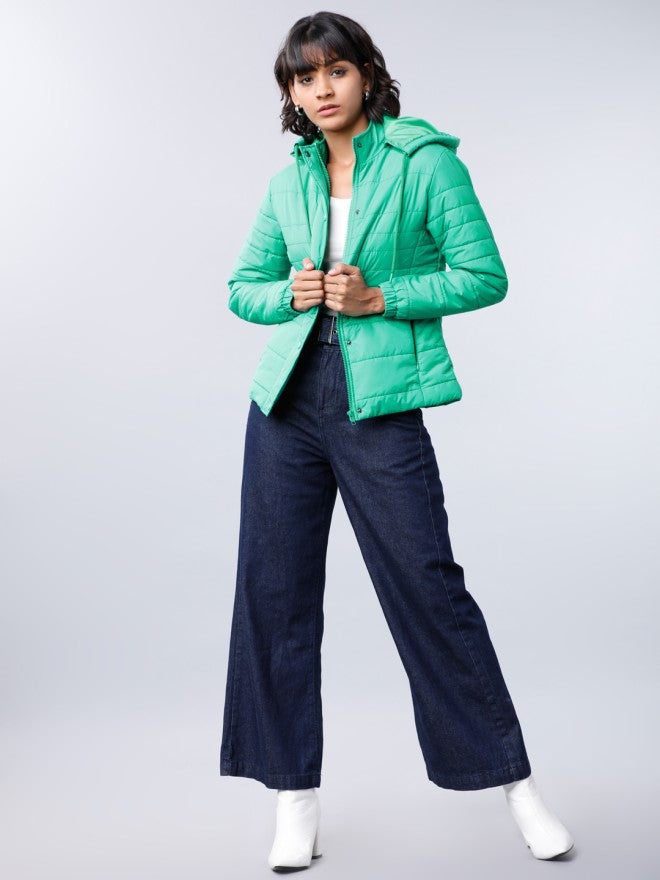 Tokyo Talkies Women Green Puffer Jacket - Green - Image 4