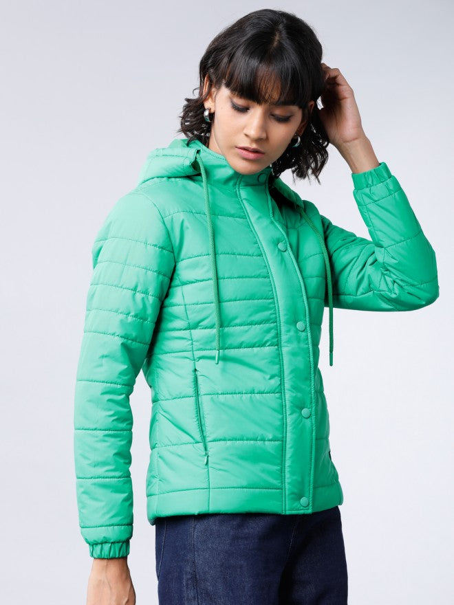 Tokyo Talkies Women Green Puffer Jacket - Green - Image 5