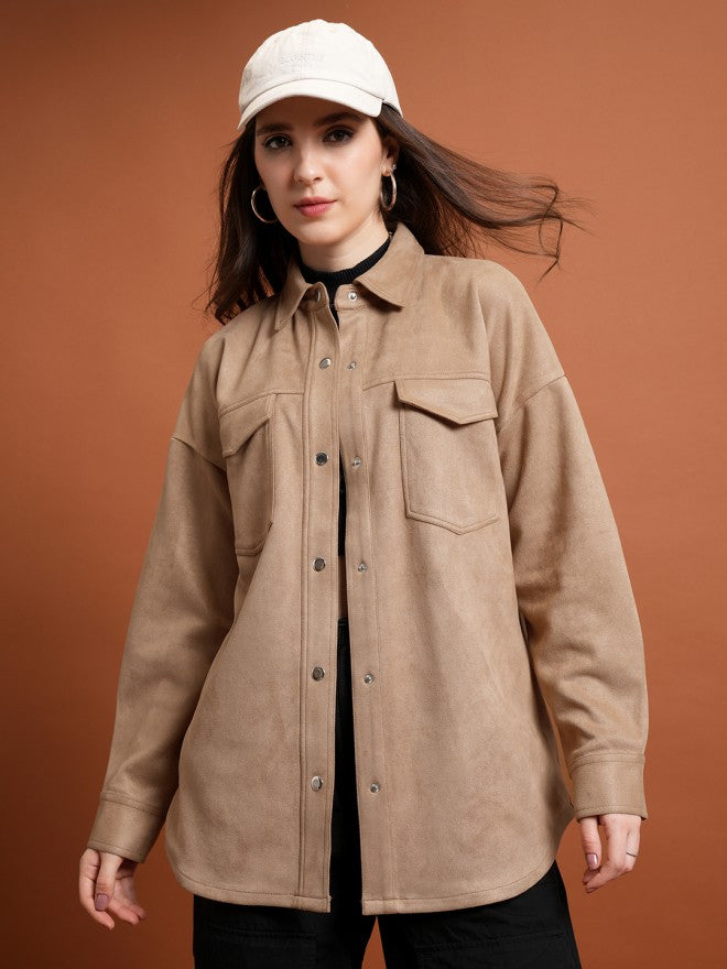 Tokyo Talkies Women Beige Open Front Jacket - Beige - Image 1