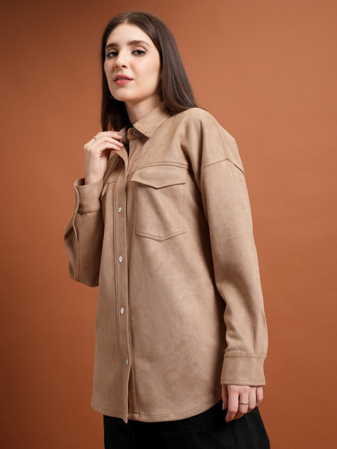 Tokyo Talkies Women Beige Open Front Jacket - Beige - Image 4