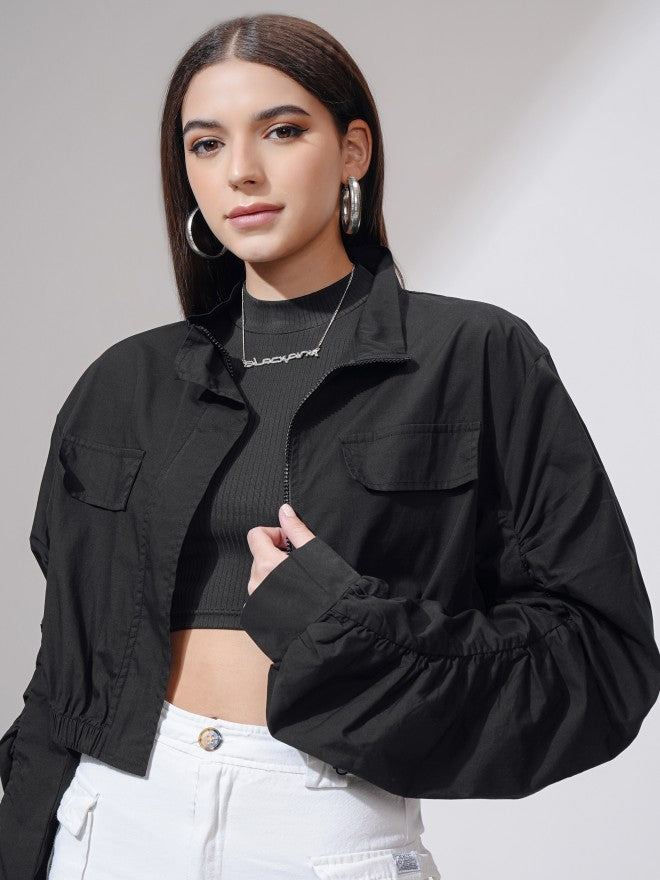 Tokyo Talkies Women Black Open Front Jacket - Black - Image 1