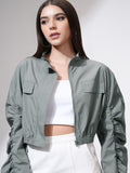 Tokyo Talkies Women Grey Open Front Jacket - Grey - Image 1