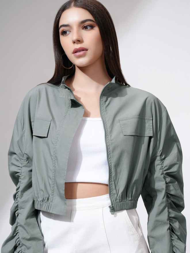 Tokyo Talkies Women Grey Open Front Jacket - Grey - Image 1