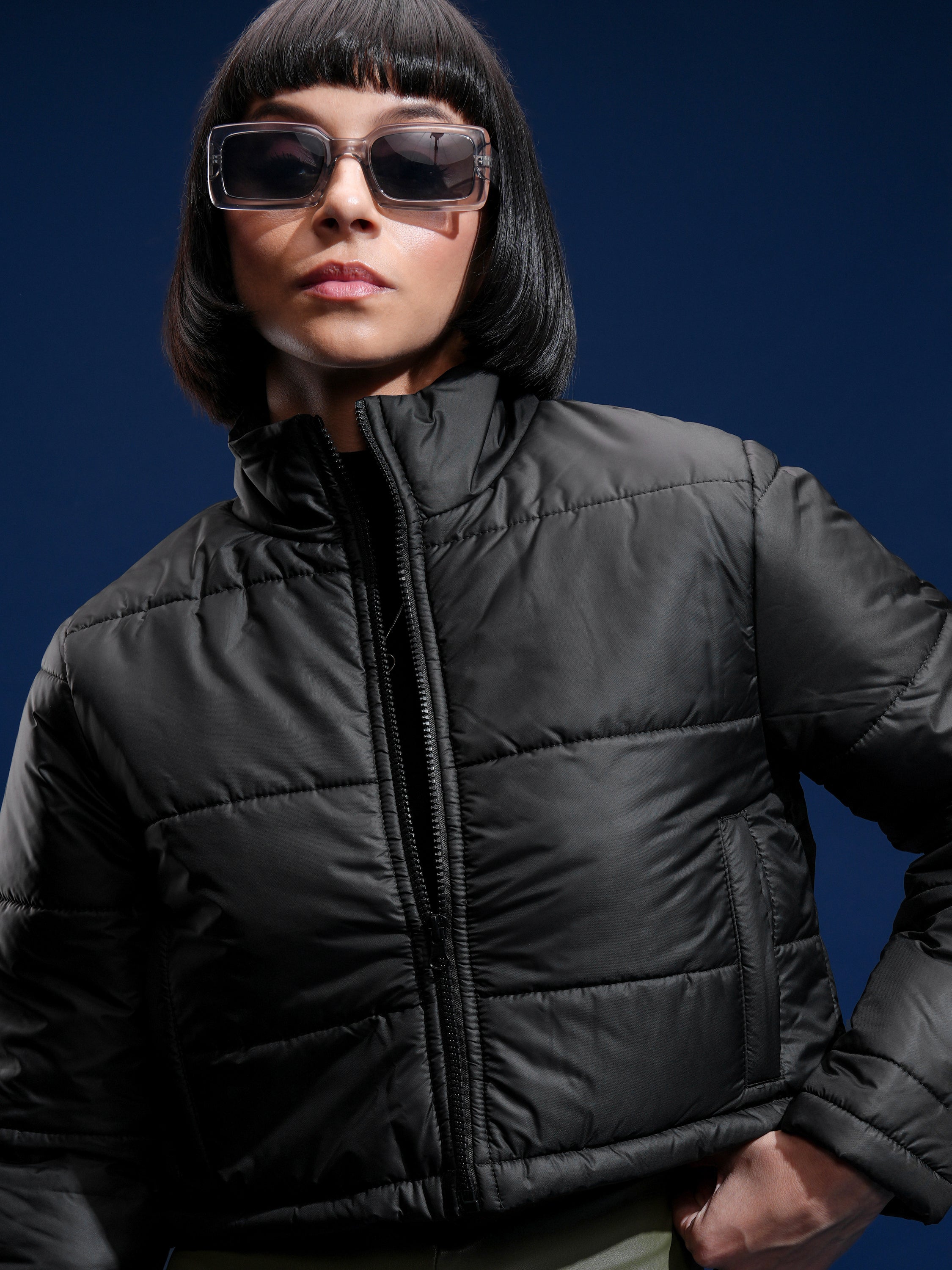 Tokyo Talkies Women Black Puffer Jacket - Black - Image 1