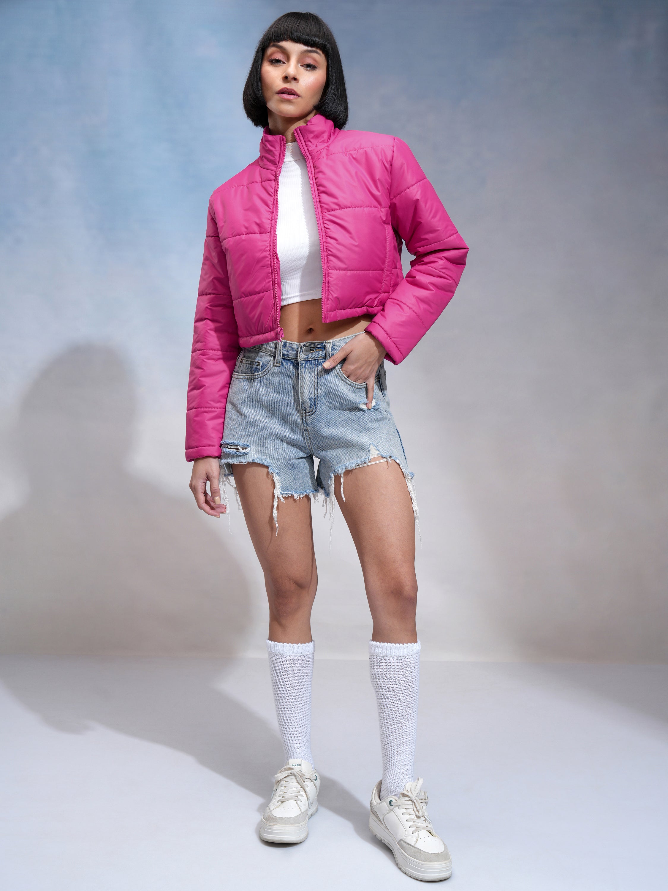 Tokyo Talkies Women Pink Puffer Jacket - Pink - Image 2