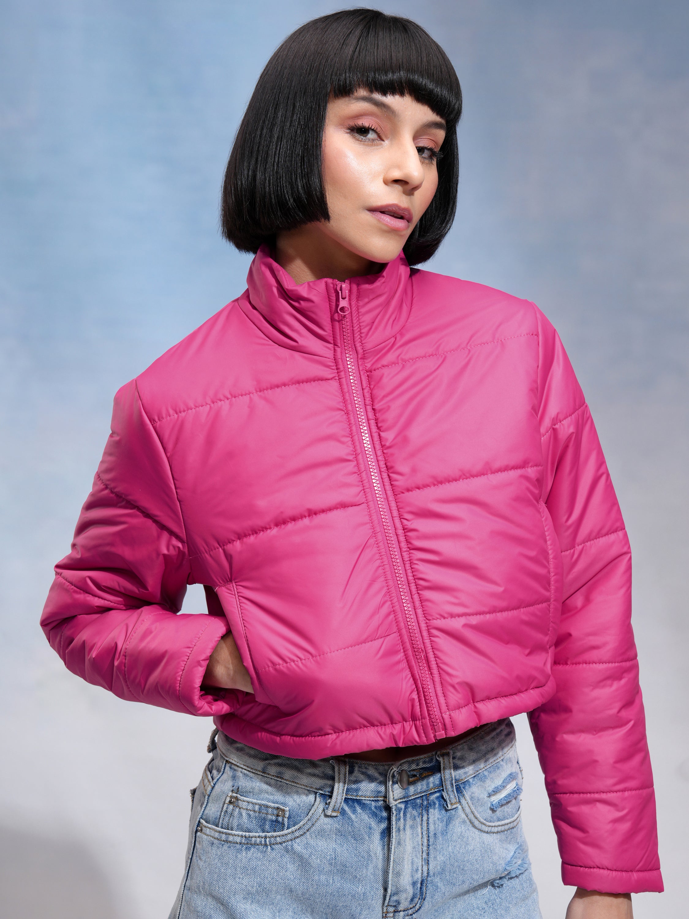 Tokyo Talkies Women Pink Puffer Jacket - Pink - Image 6