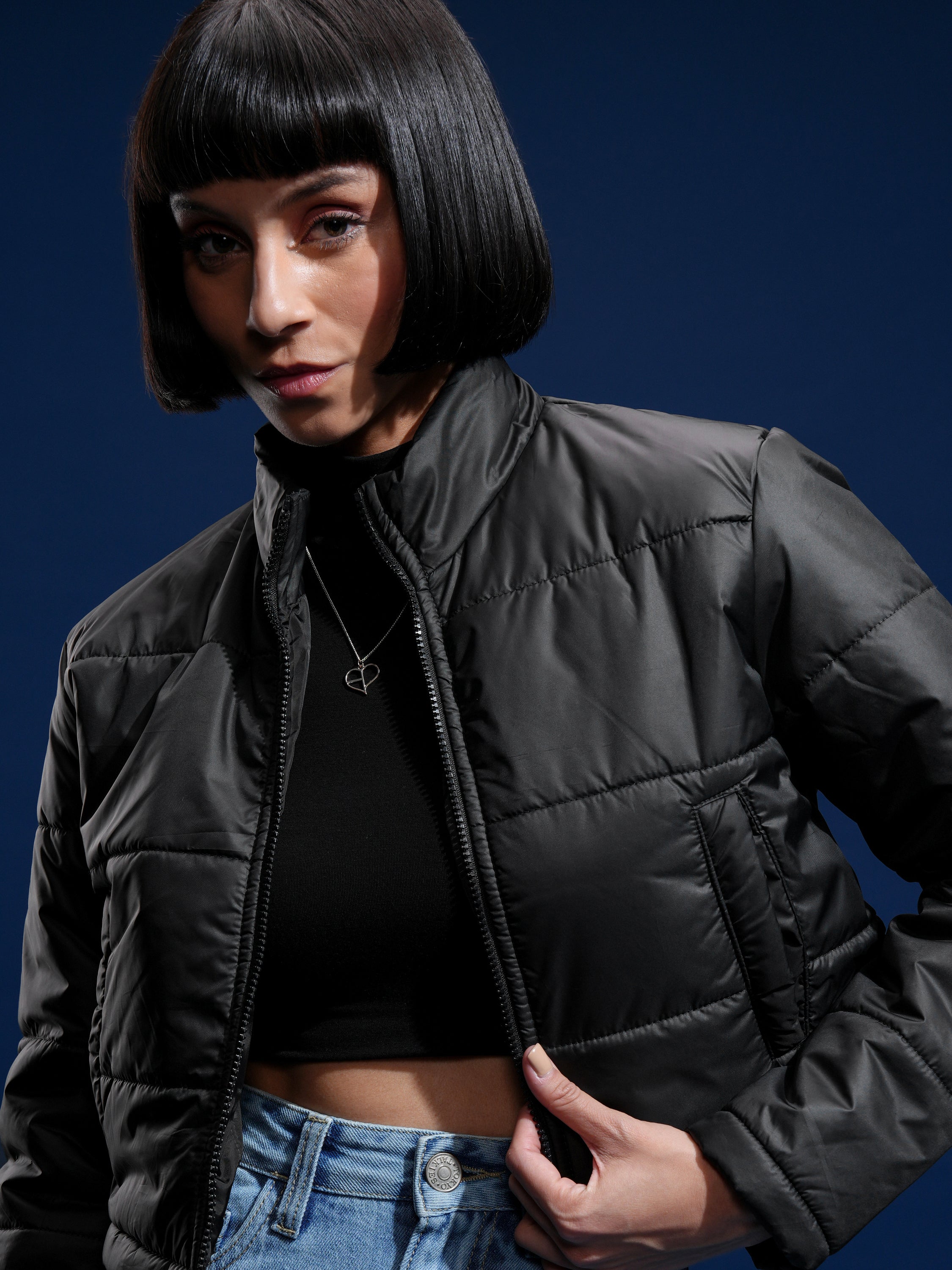 Tokyo Talkies Women Black Puffer Jacket - Black - Image 1