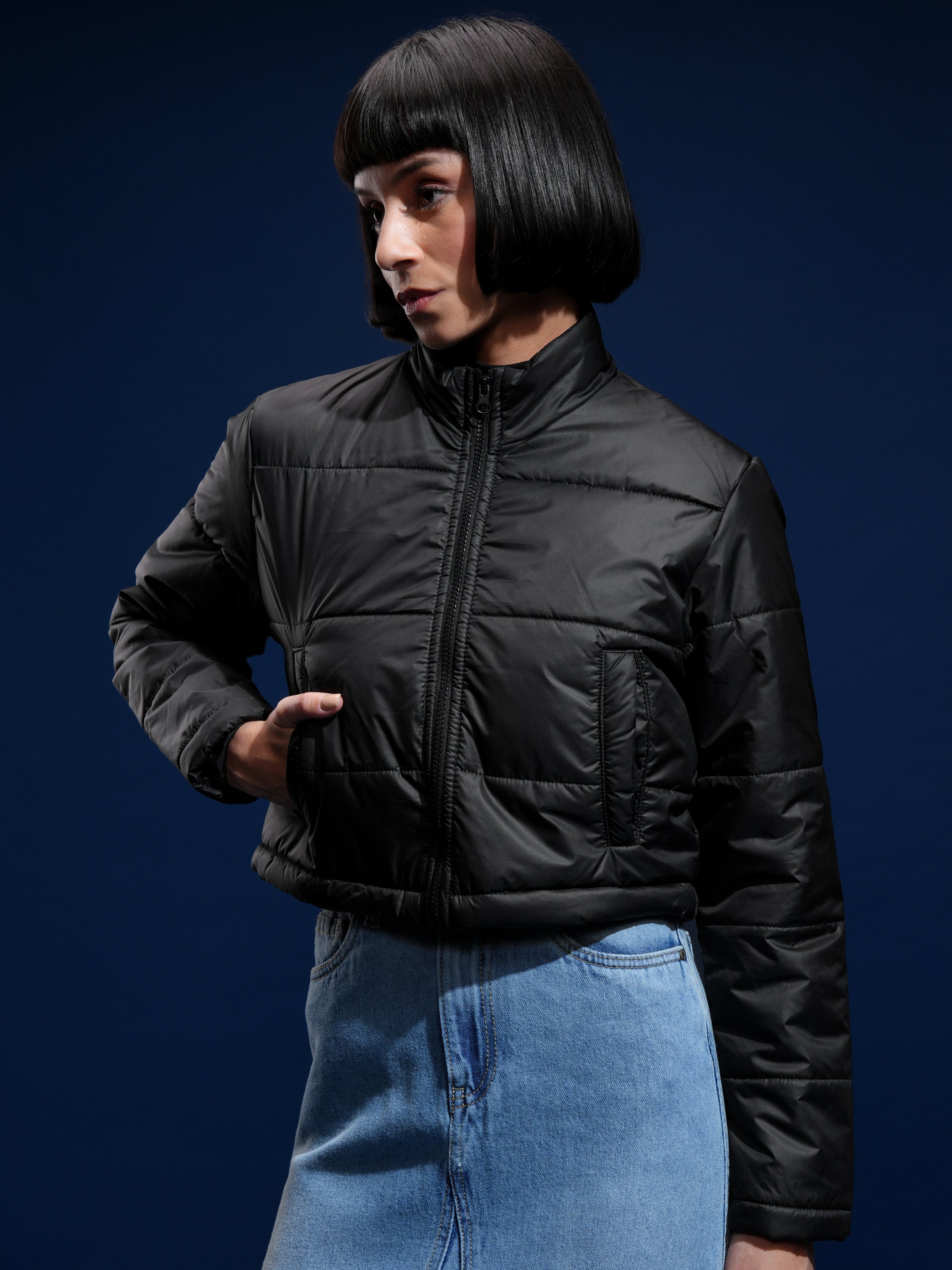 Tokyo Talkies Women Black Puffer Jacket - Black - Image 4