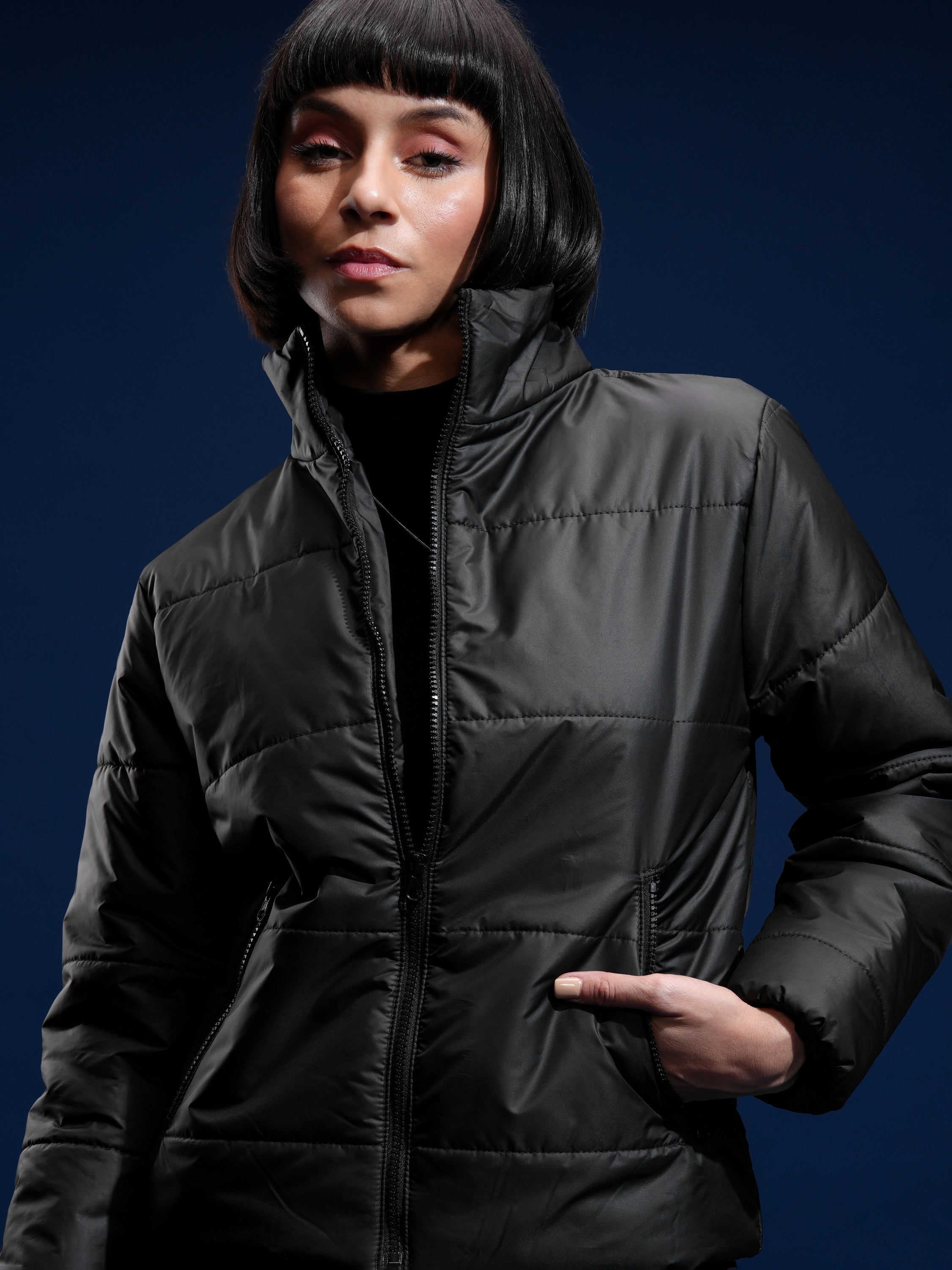 Tokyo Talkies Women Black Puffer Jacket - Black - Image 1