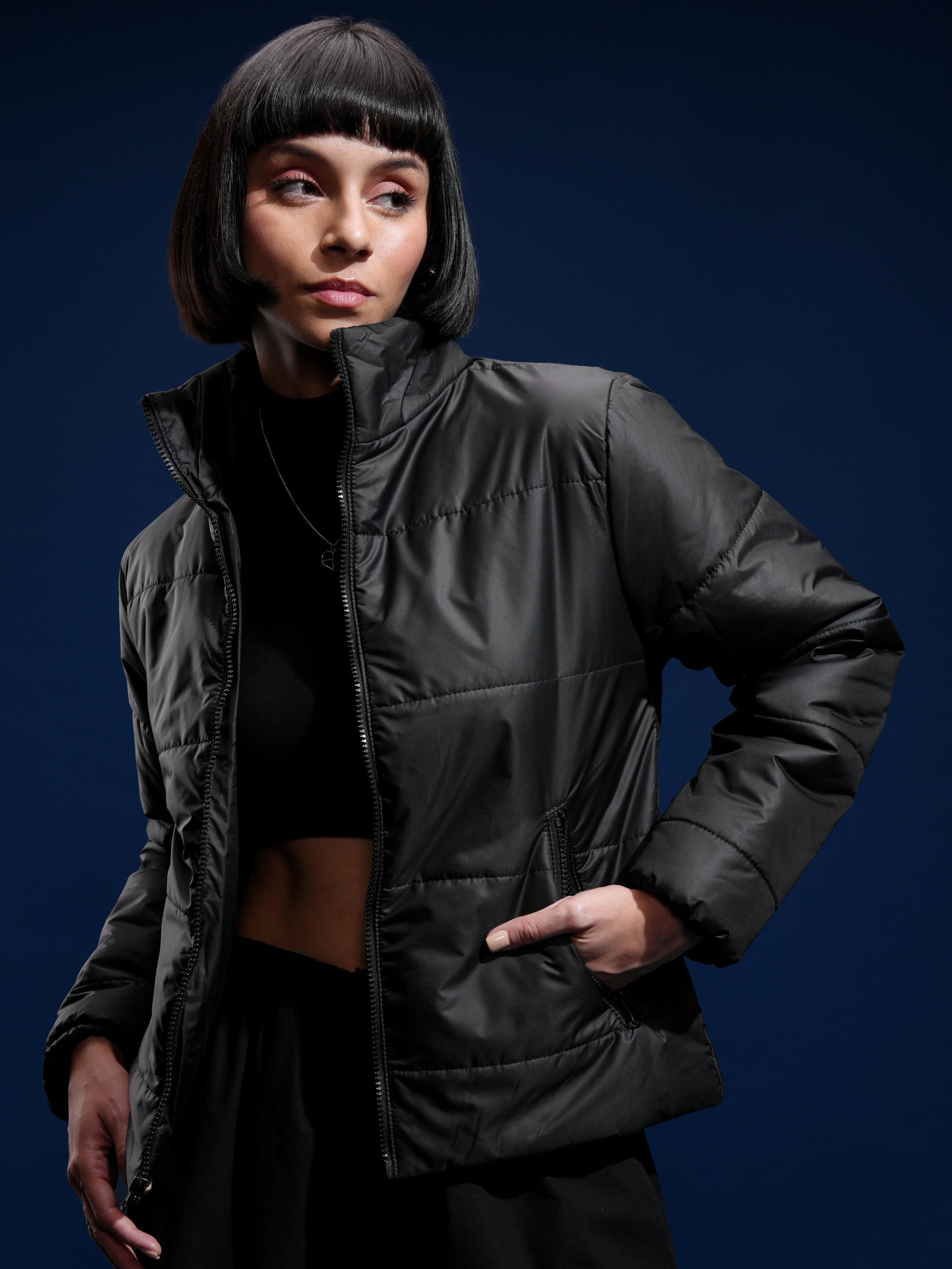 Tokyo Talkies Women Black Puffer Jacket - Black - Image 4