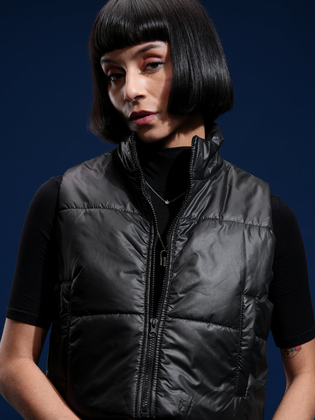 Tokyo Talkies Women Black Puffer Jacket - Black - Image 1