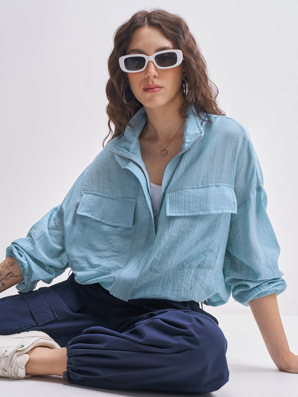 Tokyo Talkies Women Blue Open Front Jacket - Blue - Image 1