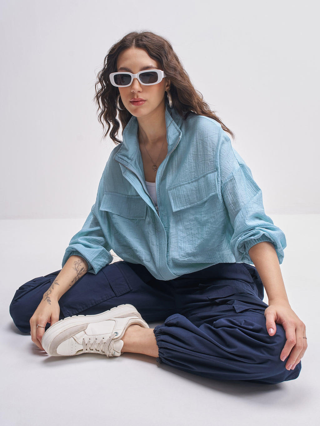 Tokyo Talkies Women Blue Open Front Jacket - Blue - Image 2