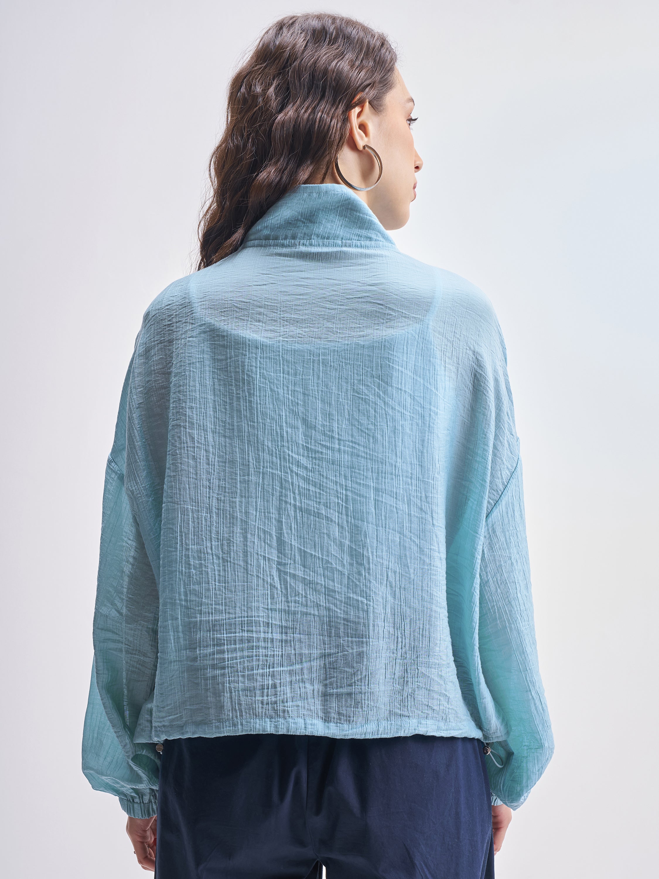 Tokyo Talkies Women Blue Open Front Jacket - Blue - Image 3