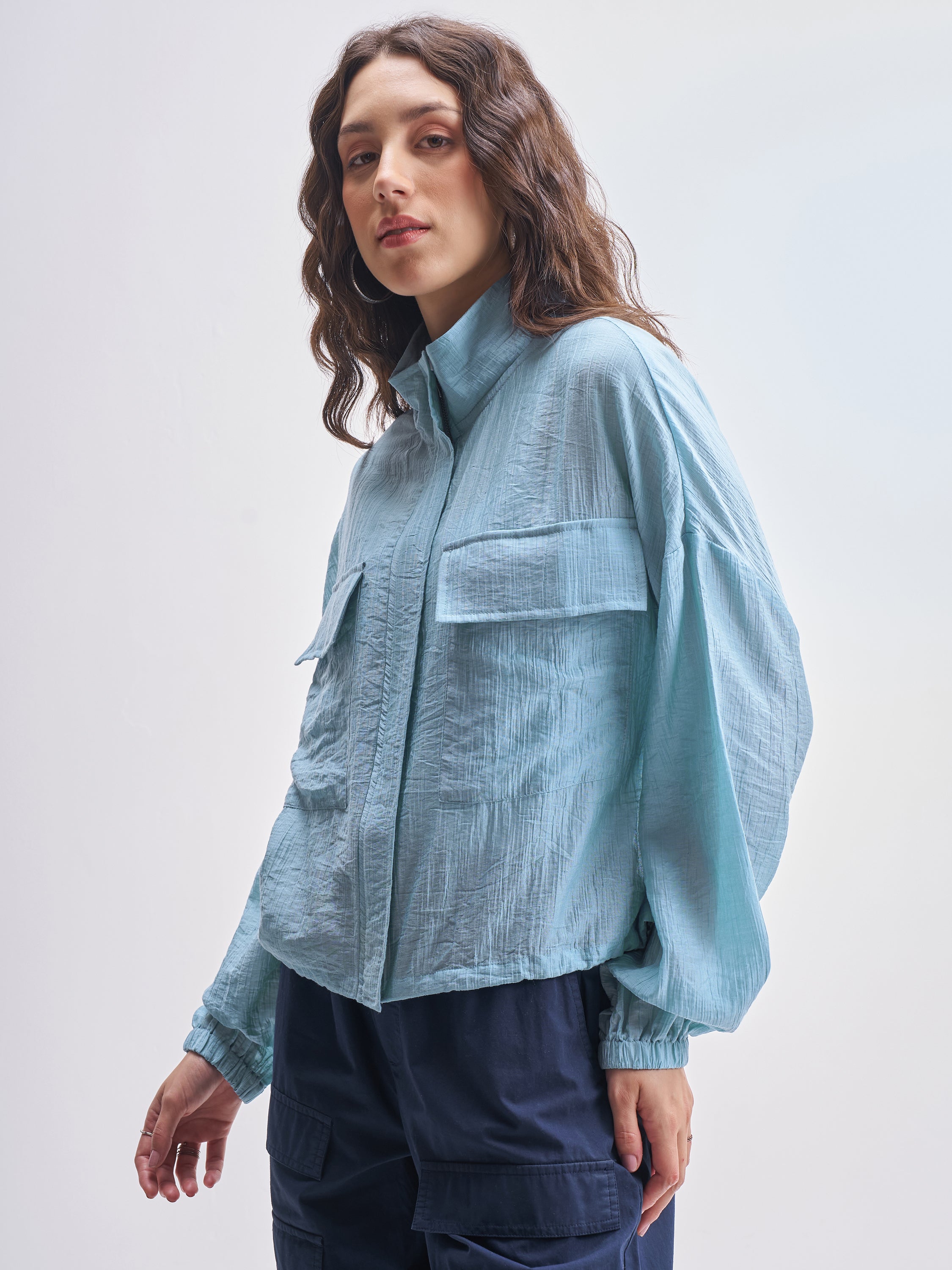 Tokyo Talkies Women Blue Open Front Jacket - Blue - Image 4