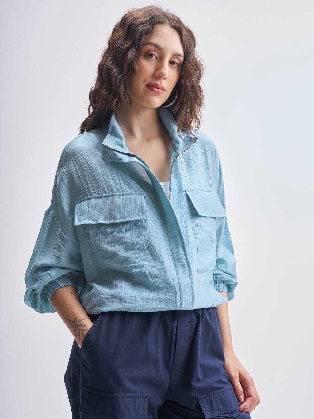 Tokyo Talkies Women Blue Open Front Jacket - Blue - Image 6