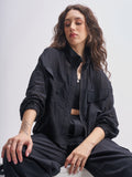 Tokyo Talkies Women Black Open Front Jacket - Black - Image 1