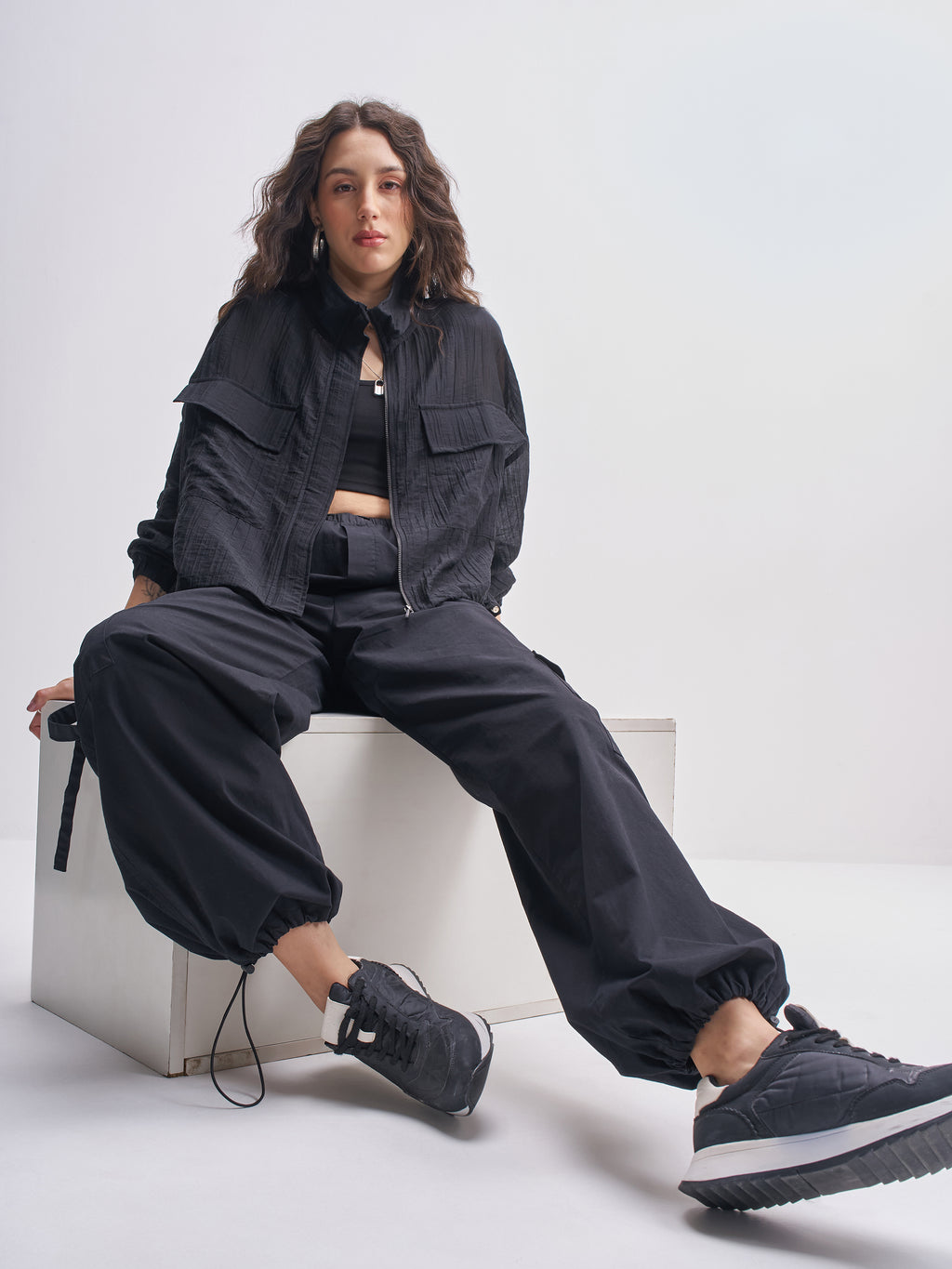 Tokyo Talkies Women Black Open Front Jacket - Black - Image 2