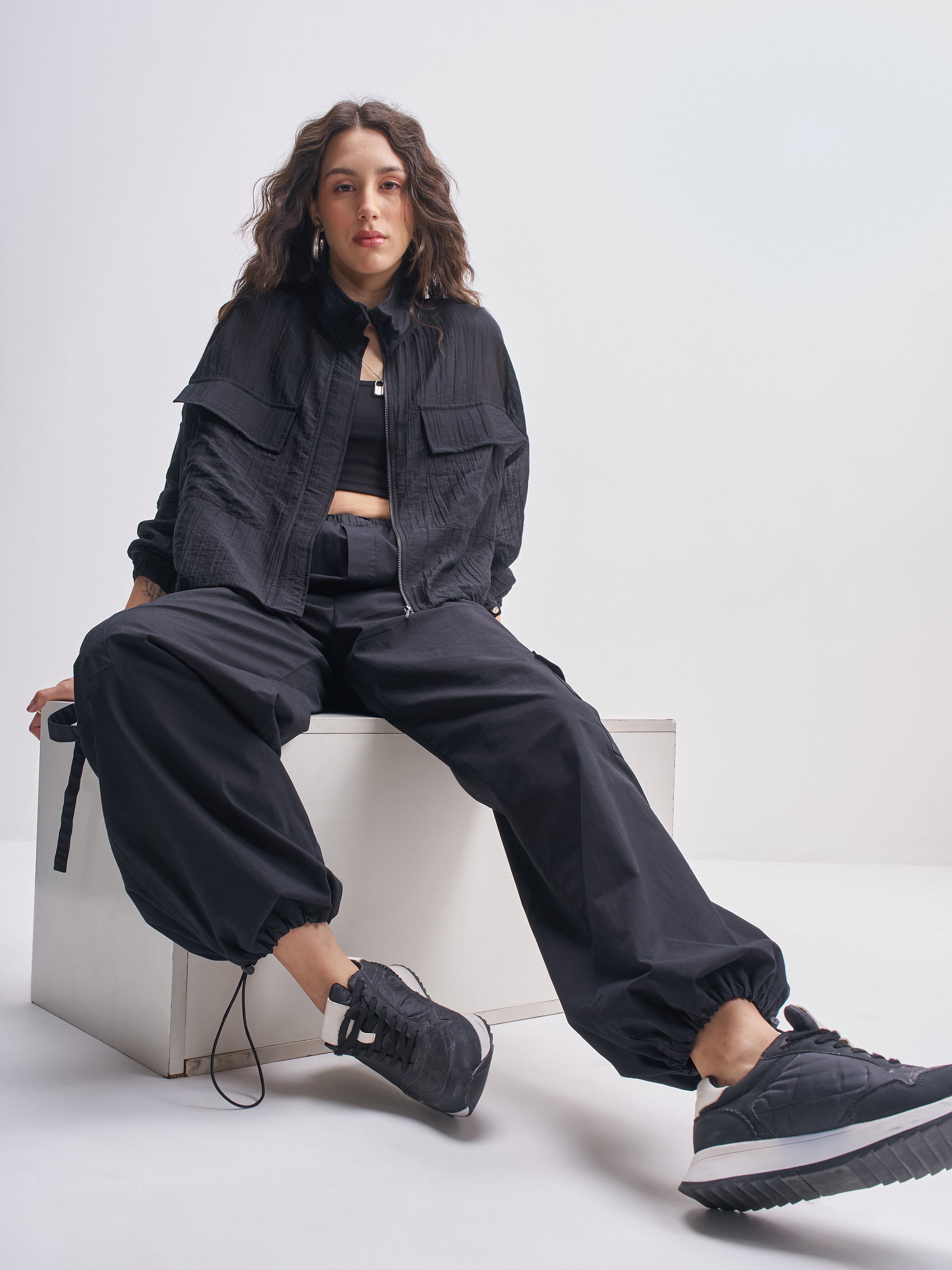 Tokyo Talkies Women Black Open Front Jacket - Black - Image 2